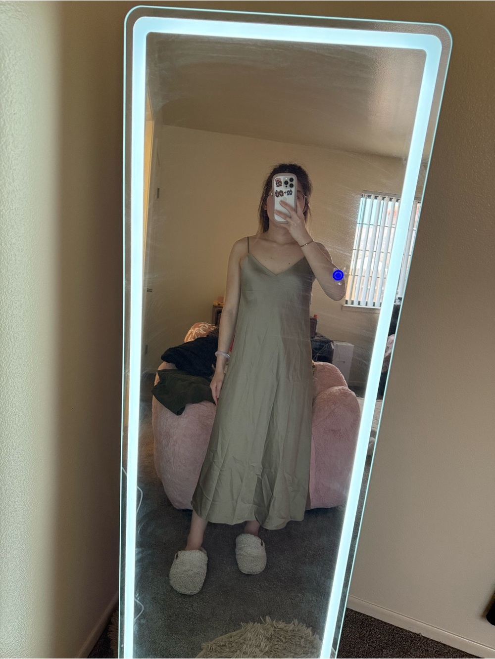 Olive Green Slip Midi Dress